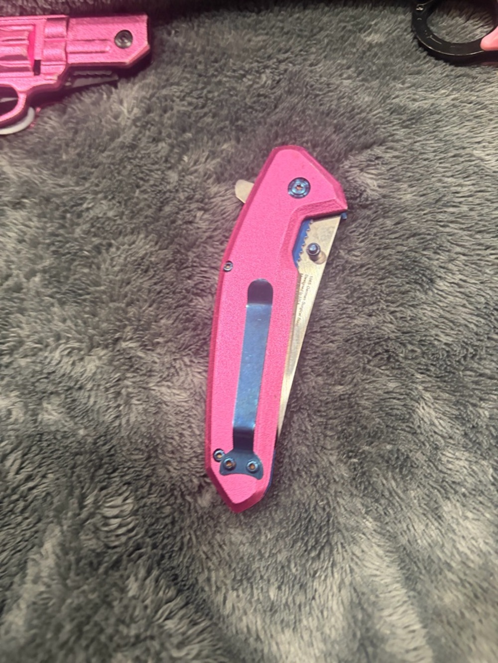 Pink Folding Pocket Knife with Blue Clip